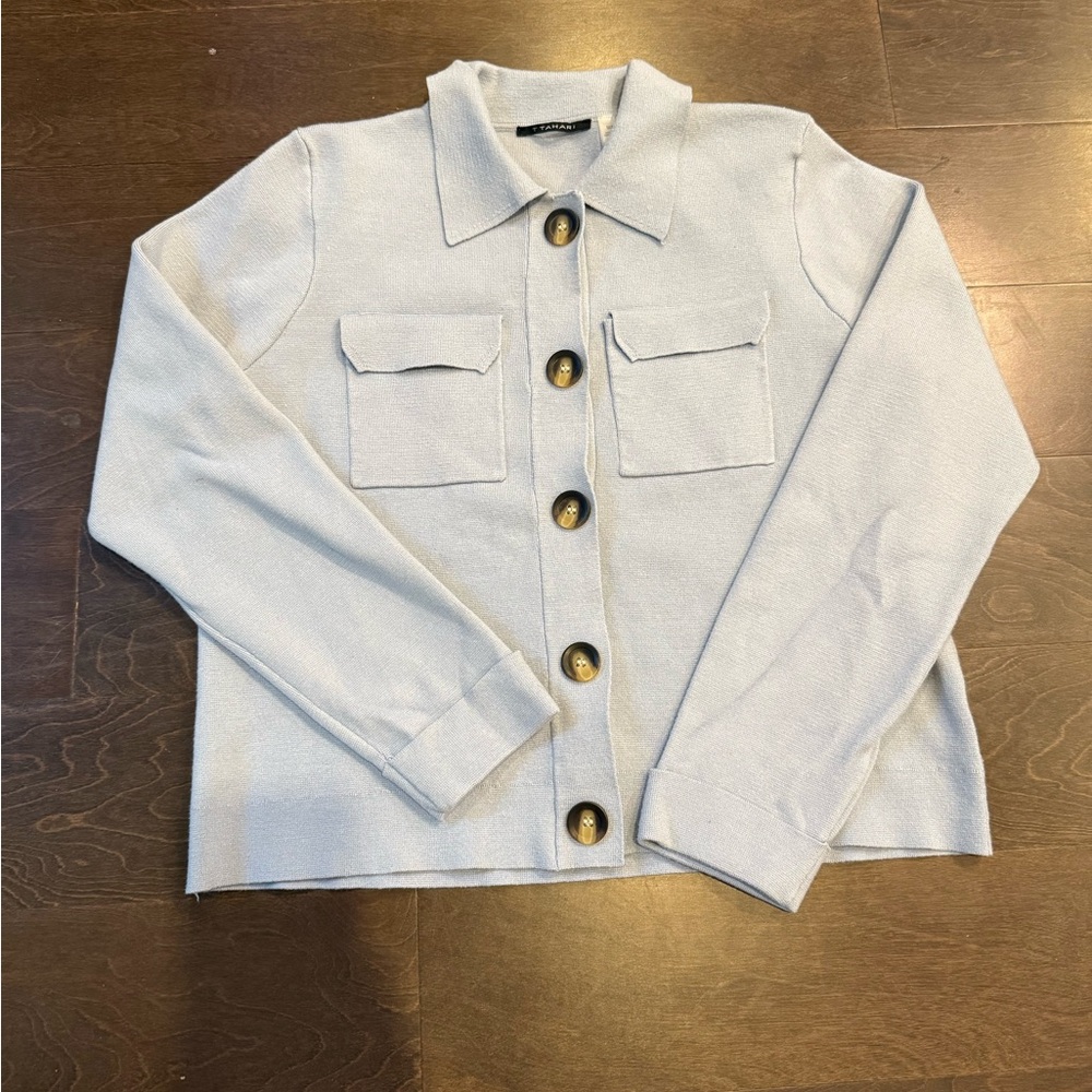 T Tahari Light Gray Utility Jacket